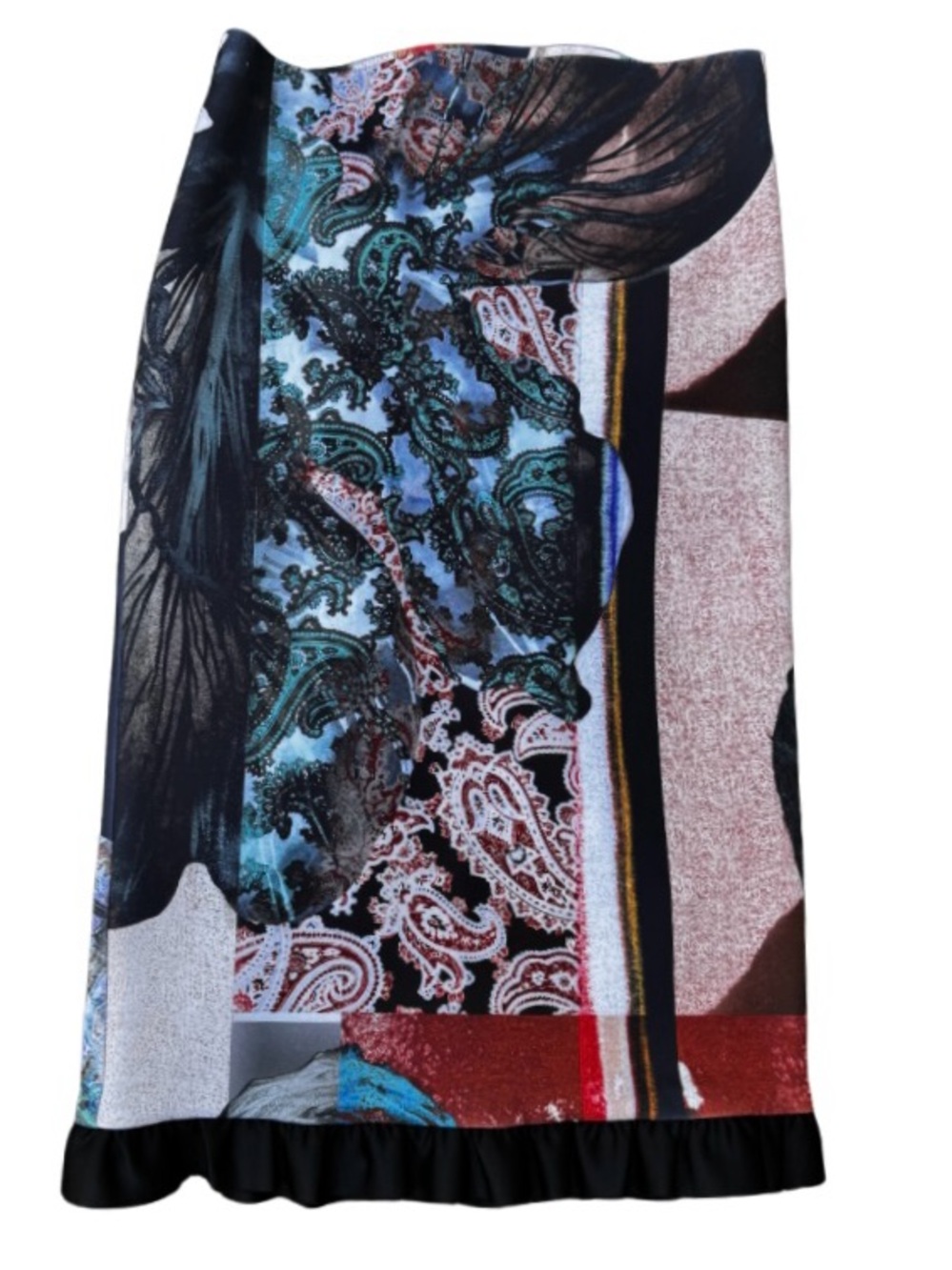Clover Canyon Multicolor Printed Pencil Skirt with Ruffle Hem